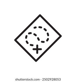 Karte mit einem Schatz Piraten Abenteuer. Umrissene Reisegrafik mit einem "X" darauf. Vektorsymbole im flachen Stil