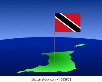 map of Trinidad and their flag on pole illustration