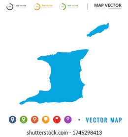 Map of Trinidad and Tobago blue and set pin icon.