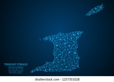 A map of Trinidad and Tobago consisting of 3D triangles, lines, points, and connections. Vector illustration of the EPS 10.
