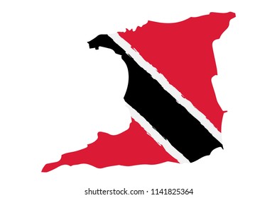 Map of Trinidad And Tobago with Flag. Hand Painted with Brush. Vector Illustration. 