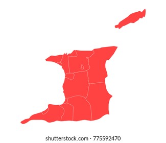 Map of Trinidad and Tobago - High detailed red map on white background. Abstract design vector illustration eps 10.