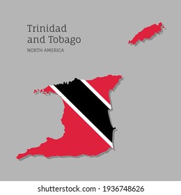 Map of Trinidad and Tobago with national flag. Highly detailed editable map of North America country territory borders. Political or geographical design vector illustration on gray background