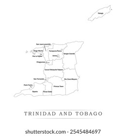 Karte von Trinidad und Tobago mit Vertretung der Verwaltungseinheiten