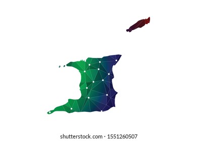 Map of Trinidad and Tobago. Wire frame 3D mesh polygonal network line, design sphere, dot and structure. communications map of Trinidad and Tobago. Vector Illustration EPS10.