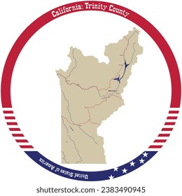 Map of Trinity County in California, USA arranged in a circle.