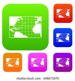 Map trips of Columbus set icon in different colors isolated vector illustration. Premium collection