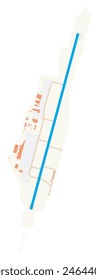 Map of Tromse Airport (Norway). IATA-code: TOS. Airport diagram with runways, taxiways, apron, parking areas and buildings. Map Data from OpenStreetMap.