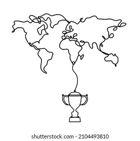 Mapa con trofeo como dibujo de línea sobre fondo blanco. Vector. Vector