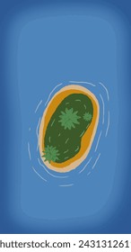 Map of the tropical island of flat style  island in the ocean with palm trees 