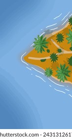 Map of the tropical island of flat style  island in the ocean with palm trees 