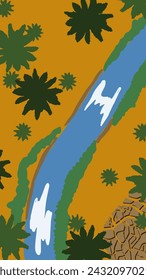 Map of the tropical river of flat style forest