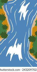 Map of the tropical river of flat style forest