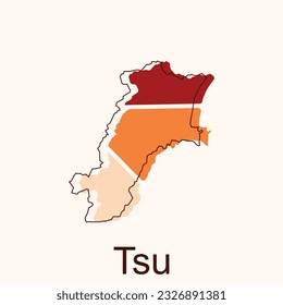 map of Tsu vector design template, national borders and important cities illustration Abstract, designs concept, logo, logotype element for template.