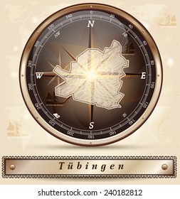 Map of Tuebingen with borders in bronze