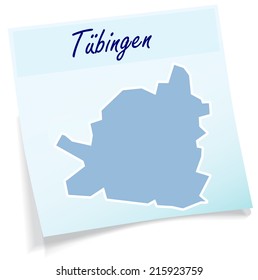Map of Tuebingen as sticky note in blue