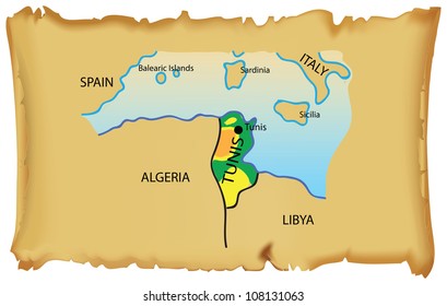 Map Tunis with surrounding states. Vector illustration.