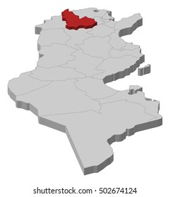 Map - Tunisia, Beja - 3D-Illustration