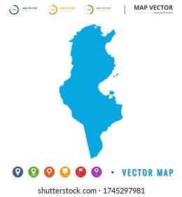 Map of Tunisia blue and set pin icon.