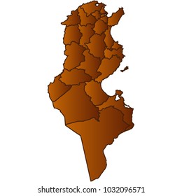 Map of Tunisia- Map of the city and each border separately. Brown Gold eps Vector Illustration 10