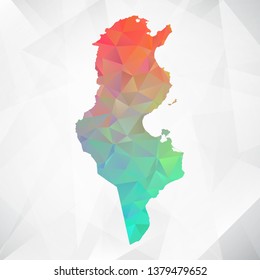 Map of Tunisia. Colorful Geometric Rumpled Triangular , Polygonal Design For Your . Vector illustration eps 10.
