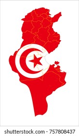 Map Of Tunisia With Flag Isolated On White Background.