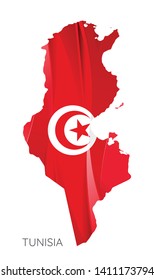 Map Of Tunisia With Flag As Texture Isolated On white Background. Vector Illustration