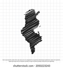 Map of Tunisia freehand drawing on a sheet of exercise book. Vector illustration.