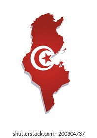 map of Tunisia with the image of the national flag 