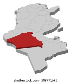 Map - Tunisia, Kebili - 3D-Illustration