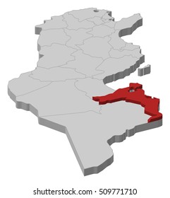 Map - Tunisia, Medenine - 3D-Illustration