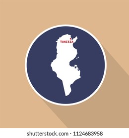 Map of Tunisia with the name of the capital. Button