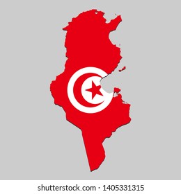 Map of Tunisia with national flag. Vector Illustration