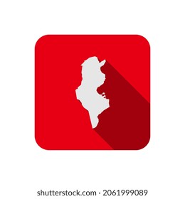 Map of Tunisia on red square with long shadow