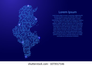 Map Tunisia from printed board, chip and radio component with blue star space on the contour for banner, poster, greeting card, of vector illustration.