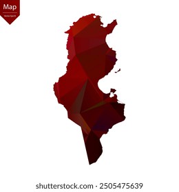 Map of Tunisia - Red Geometric Rumpled Triangular , Polygonal Design. Vector illustration eps 10.