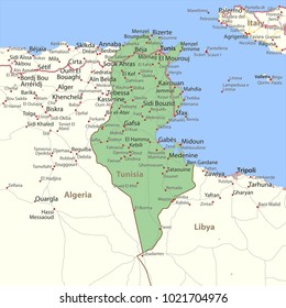 Map Tunisia Shows Country Borders Urban Stock Vector (Royalty Free ...