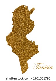 Karte von Tunesien. Silhouette mit goldener Glitterstruktur