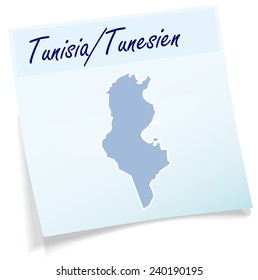 Map of tunisia as sticky note in blue