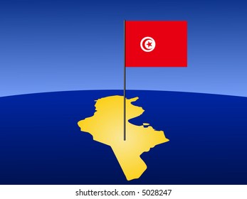 map of Tunisia and their flag on pole illustration