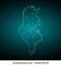 Map of Tunisia. Wire frame 3D mesh polygonal network line, design sphere, dot and structure. communications map of Tunisia. Vector Illustration EPS10.