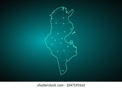 Map of Tunisia. Wire frame 3D mesh polygonal network line, design sphere, dot and structure. communications map of Tunisia. Vector Illustration EPS10.
