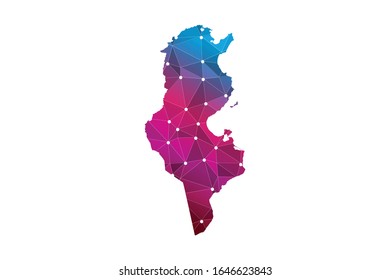 Map of Tunisia. Wire frame 3D mesh polygonal network line, design sphere, dot and structure. communications map of Tunisia. Vector Illustration EPS10.