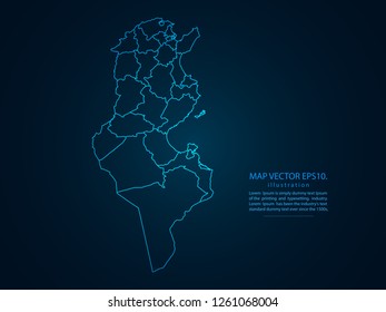 Map of tunisia,Abstract mash line and point scales on dark background for your web site design map logo, app, ui,Travel. Vector illustration eps 10.