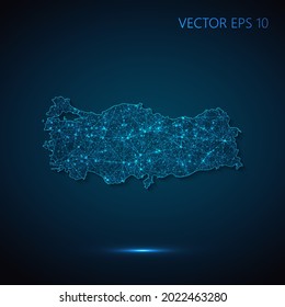 Map of Turkey abstract illustration of global social communication, polygonal map with connecting dots and lines. Vector illustration eps 10.