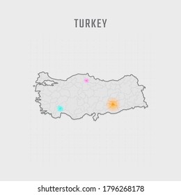 Map of Turkey with all states and radar spot on map. Each city has separately for your design. Vector Illustration