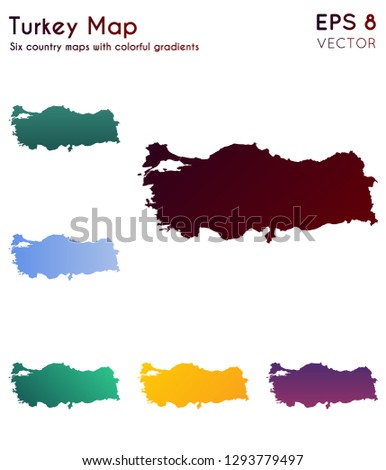 Map of Turkey with beautiful gradients. Amazing set of Turkey maps. Terrific vector illustration.