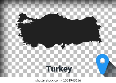Map of Turkey, black map on a transparent background. alpha channel transparency simulation in png. vector illustration