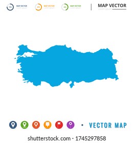 Map of Turkey blue and set pin icon.