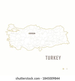 Map of Turkey with border, cities and capital Ankara. Each city has separately for your design. Vector Illustration